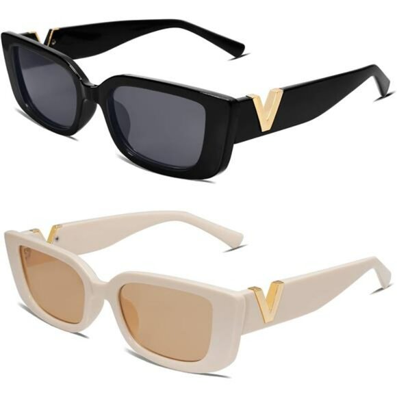 Retro Rectangle Sunglasses Women Y2K 90s Vintage Square UV Protection Shades - Picture 1 of 6